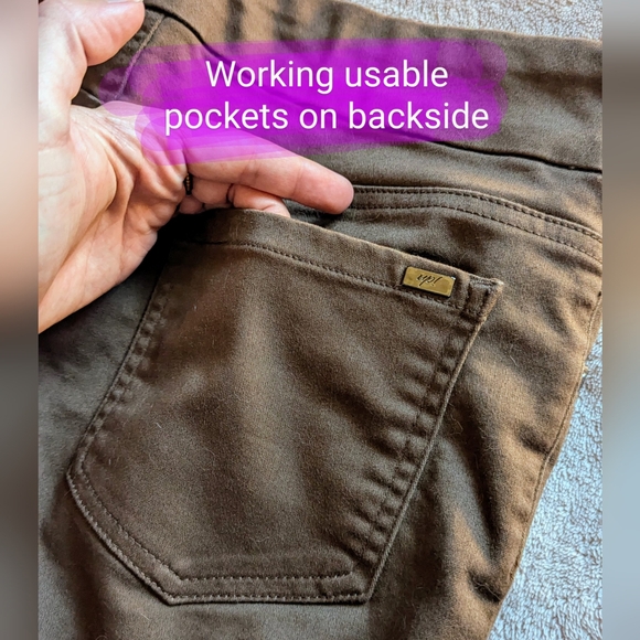 Size 8 Up! Pants EUC, pull up style elastic waistband, tan/brown colour - Picture 3 of 11